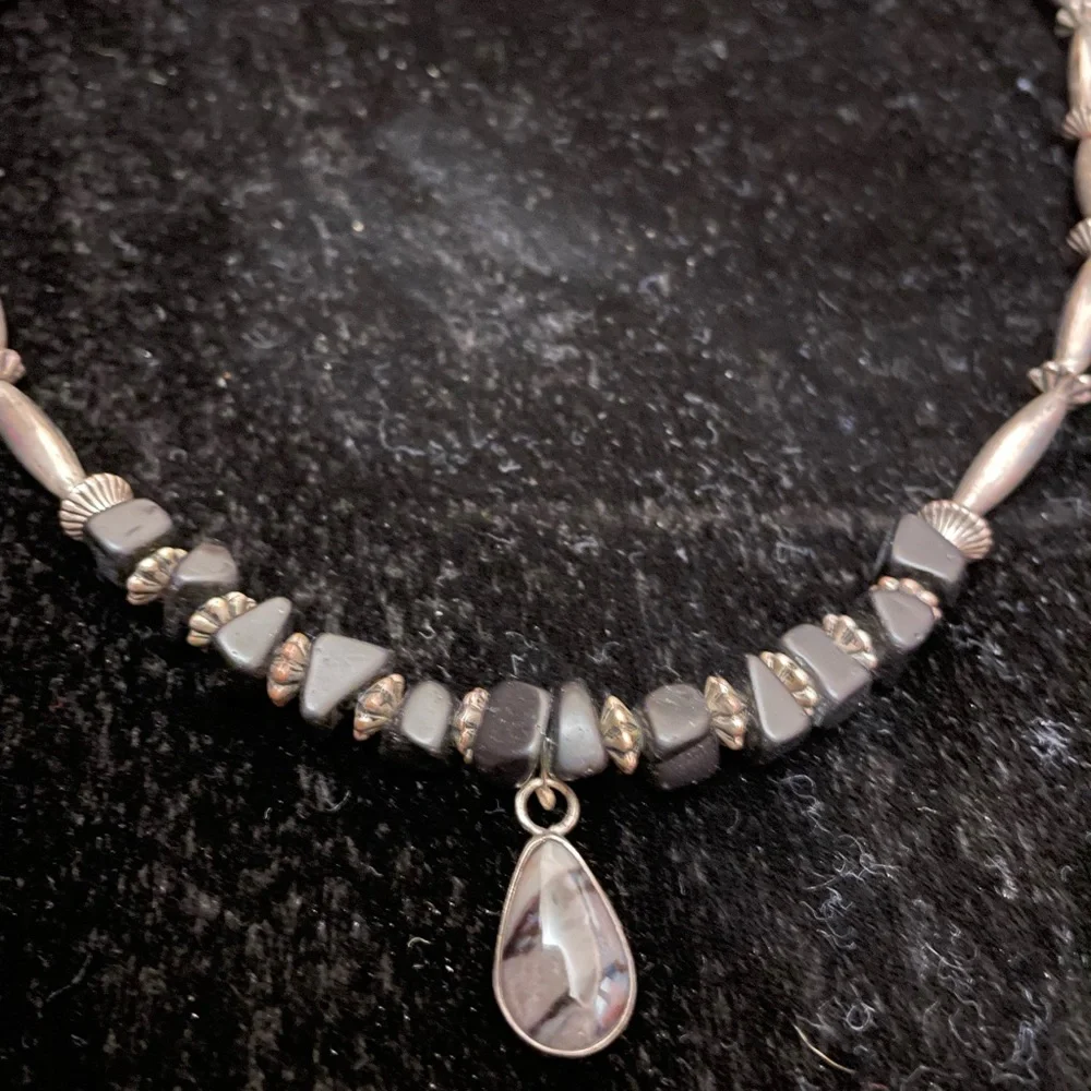 VTG Navajo Signed Onyx, Jasper & Sterling necklace - Picture 2 of 7